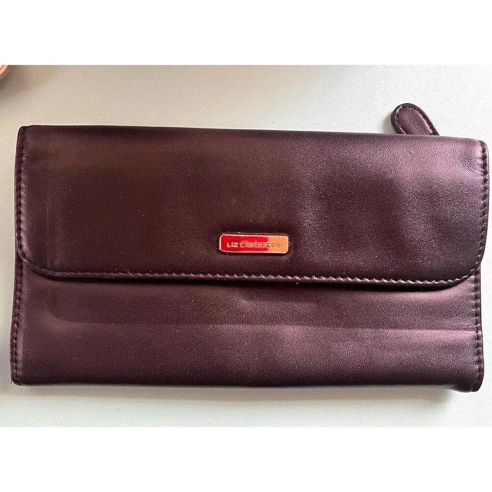 Liz Claiborne Black Women's Bi-Fold Wallet Zipper Coin Pocket Card Slots gold